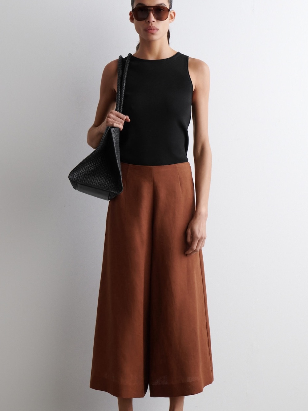 COS Linen Cropped Wide Leg Trouser Pant